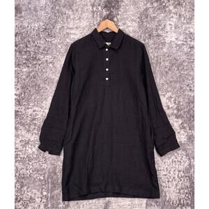 Not Monday Linen Tunic / Dress Medium Womens Black Collared Long Sleeve